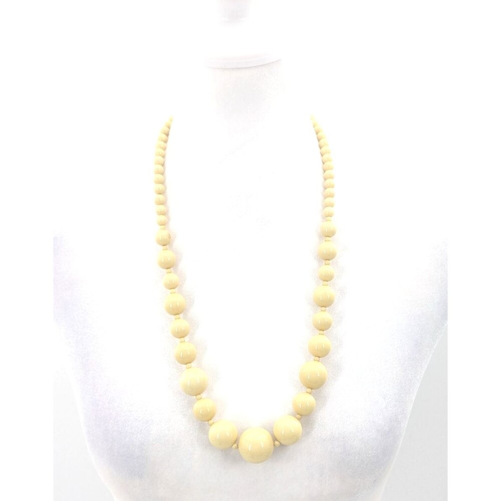 Moga Signed Yellow Graduating Round Beads Vintage Large Statement Necklace 26"
